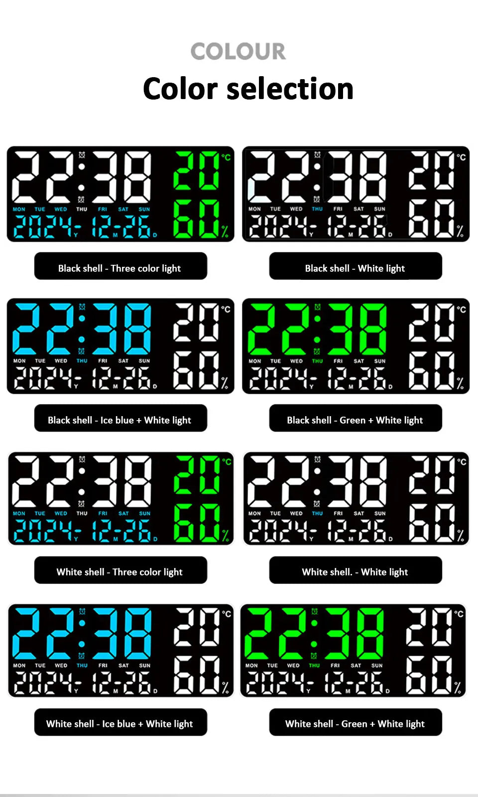 Digital Wall Clock with Remote Control and Humidity Display - Smarsty