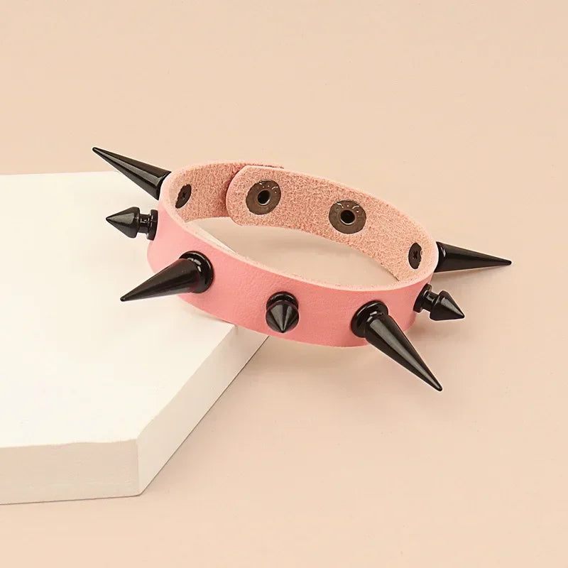 Unisex PU Leather Punk Bracelet with Spikes and Skull - Smarsty