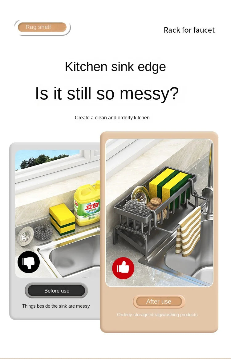 Kitchen Sink Draining Rack with Cleaning Cloth Storage - Smarsty