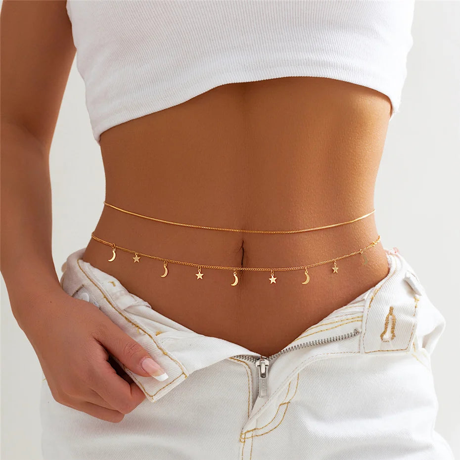 Boho Rhinestone Star Moon Belly Chain for Summer - Smarsty