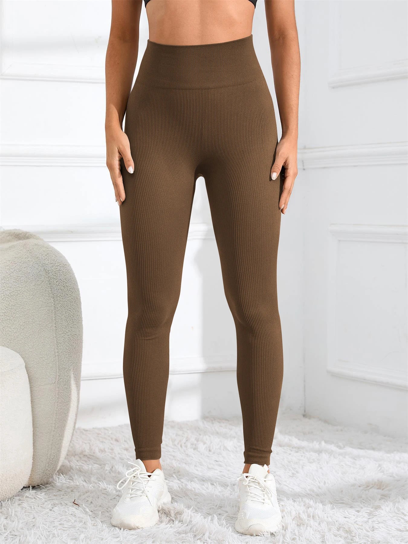 High Waisted Seamless Yoga Leggings, Ribbed Sportswear Tights, Fitness Apparel for Women, Gym and Casual Wear For Fall & Winter - Smarsty