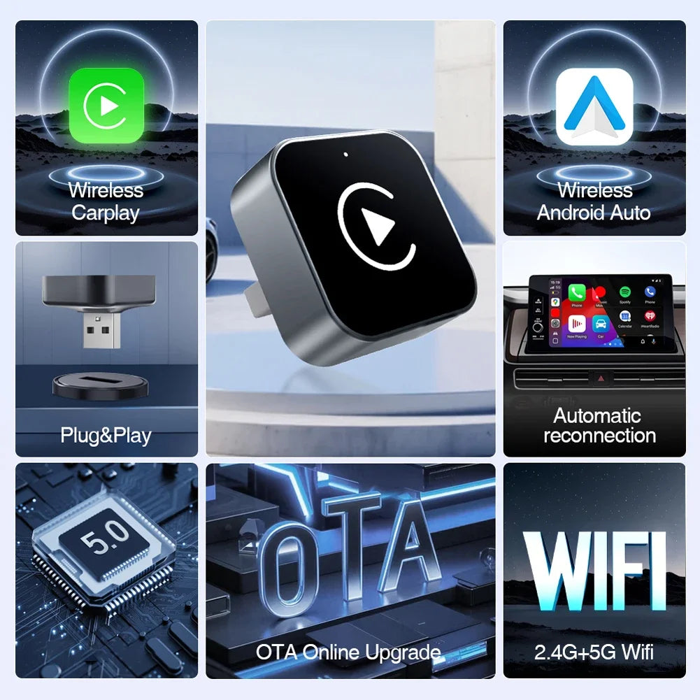 2 IN 1 Wireless Carplay Android Auto Adapter Wired to Wireless carplay Adapter for iPhone Wireless Control Plug & Play Carplay - Smarsty