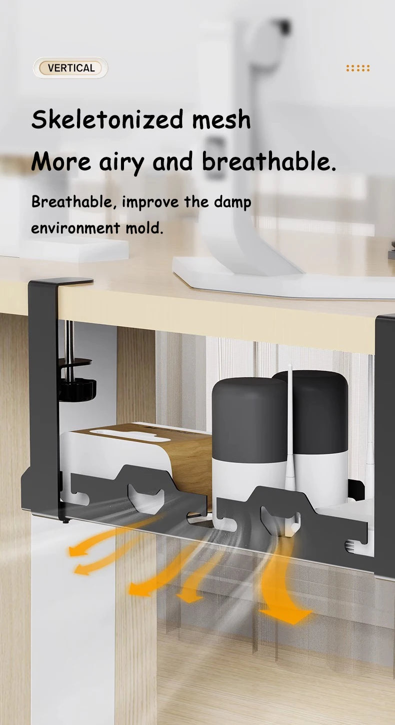 Telescopic Under Table Storage Rack Metal Cable Management Tray Home Office Desk Wire Organizer No Punching Storage Accessories by Smarsty