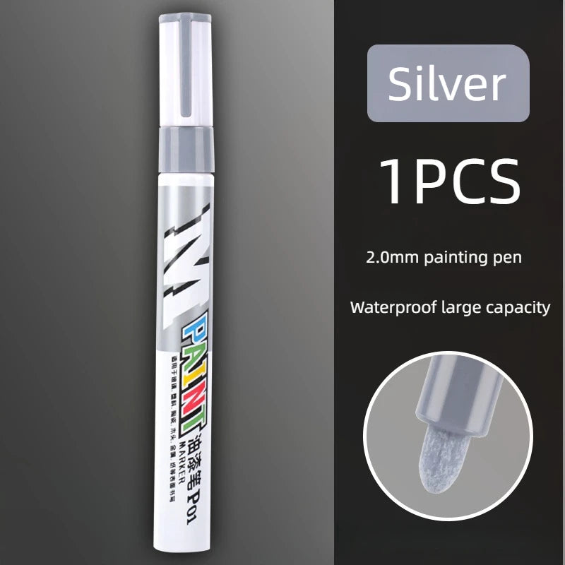 Car paint scratches repair brush pen waterproof water paint marker pen car tire tread care automotive black white red silver - Smarsty