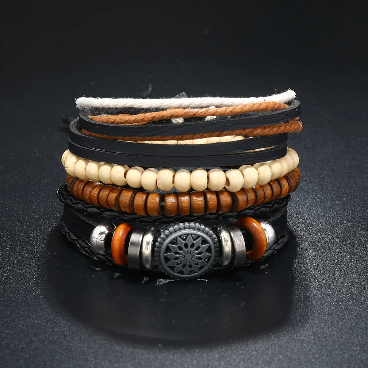 Men’s Leather Braided Bracelets Vintage Ethnic Wristband - Smarsty