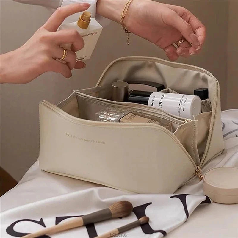 Fashion Portable PU Leather Large Capacity Travel Cosmetic Bags Makeup Pouch Women Waterproof Bathroom Multifunction Wash Bag - Smarsty