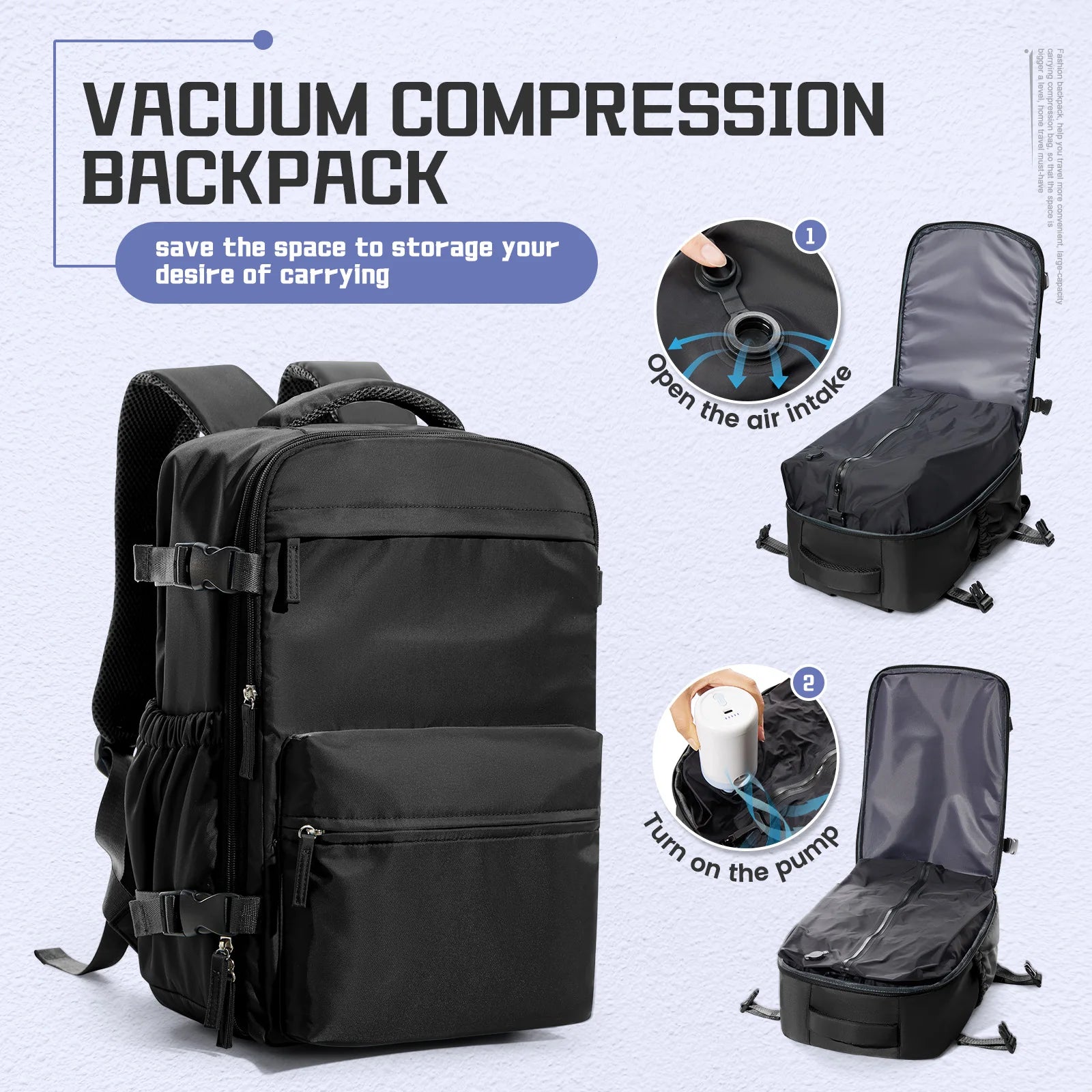 Men Vacuum Compression Backpack 15.6in Laptop Backpack Expand Hiking Vacuum Travel Backpack, Ryanair Backpack 40x20x25 Cabin Bag - Smarsty