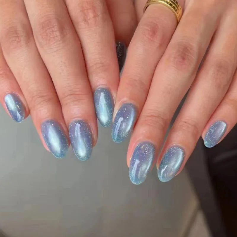 Romantic 24pcs Blue French Style Press On Nails - Smarsty