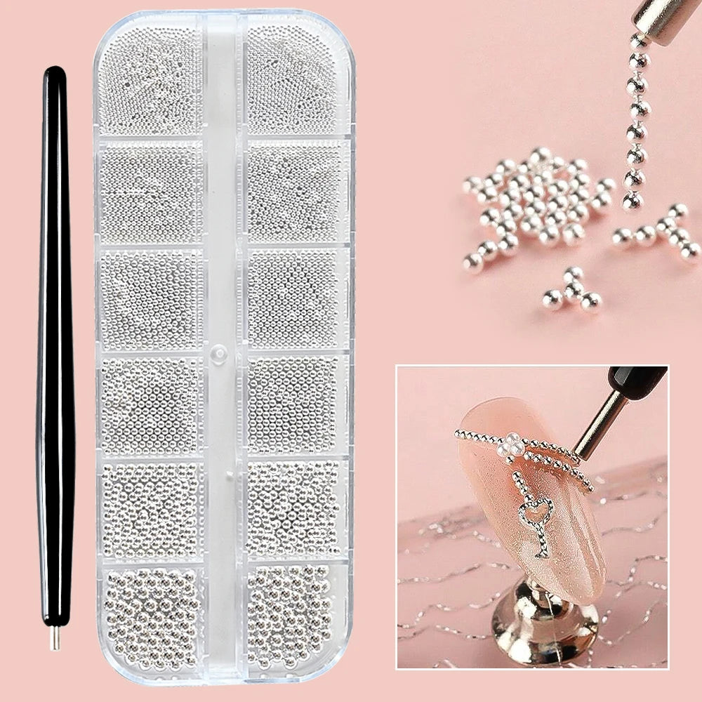 Mini Caviar Beads Nail Art Set with Magnetic Pen - Smarsty