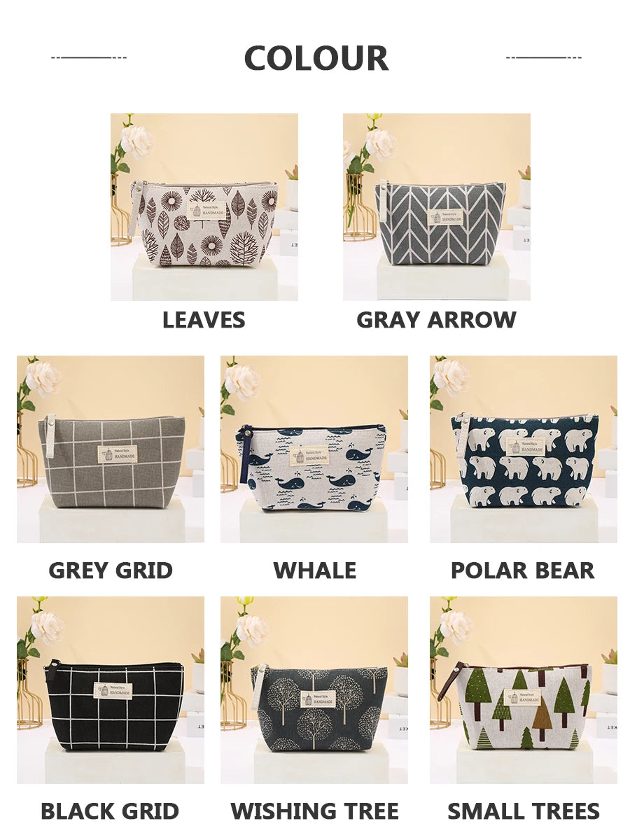 Canvas Cosmetic Bag Zipper Case With Card Holder For Travel - Smarsty