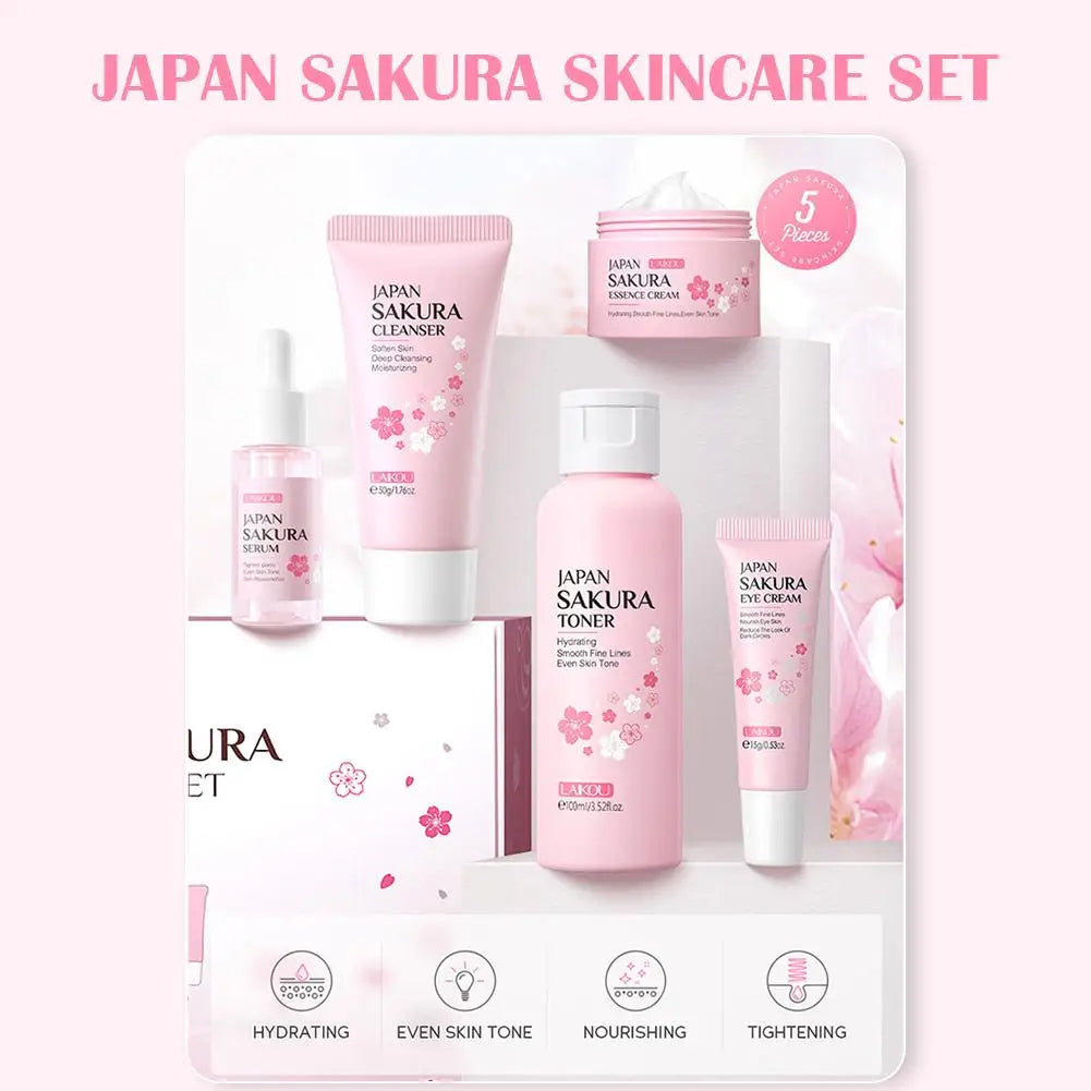 5/3pcs/Set Sakura Skin Care Sets Face Cream Serum Toner Facial Cleanser Sunscreen Eye Cream Gift Box Face Skin Care Set Product - Smarsty