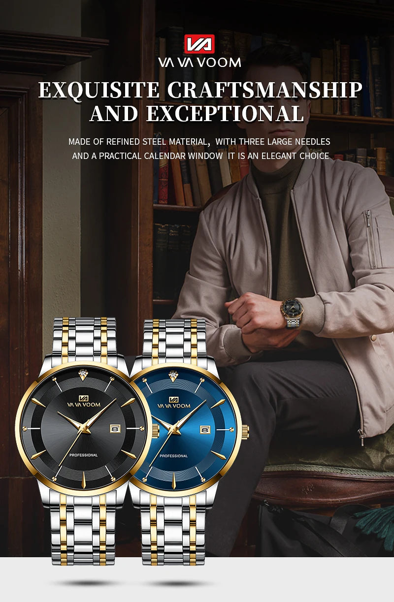 Luxury Stainless Steel Men's Watch with Rhinestones - Smarsty