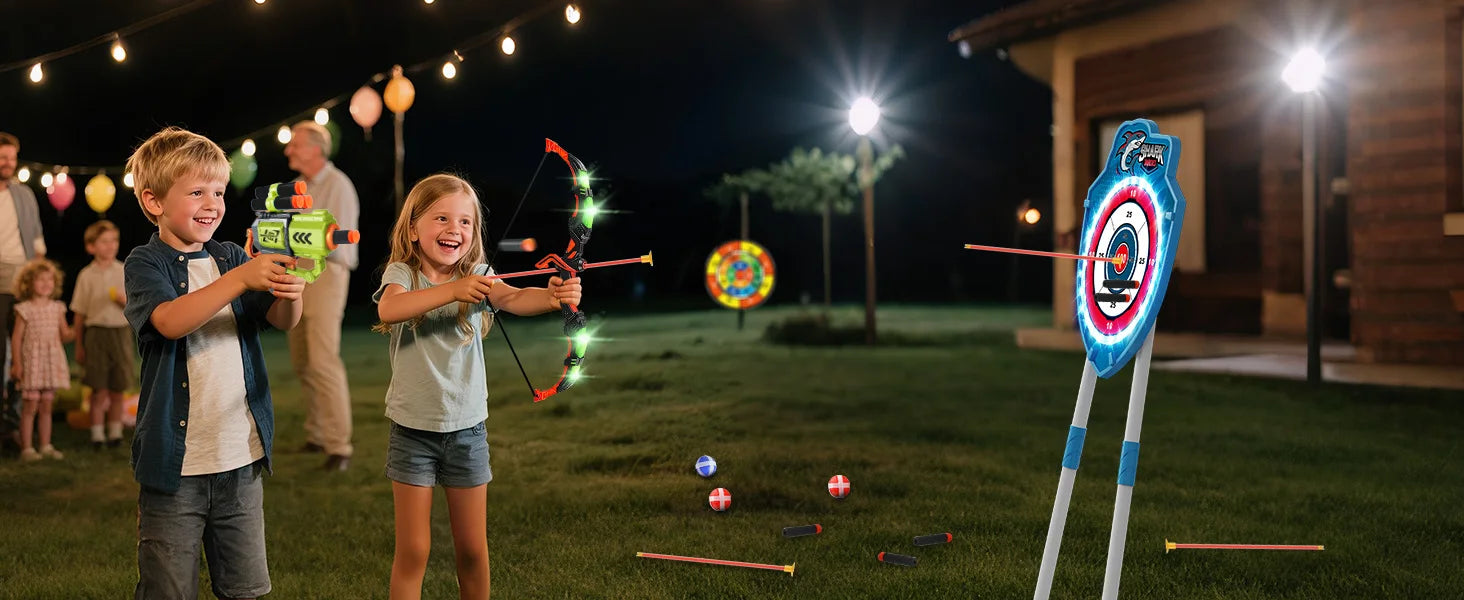 VATOS Night-Light Bow Arrow Guns Toy For Kids Archery Stand Target Board Indoor Outdoor Game Toys Boys Girls Christmas Gift