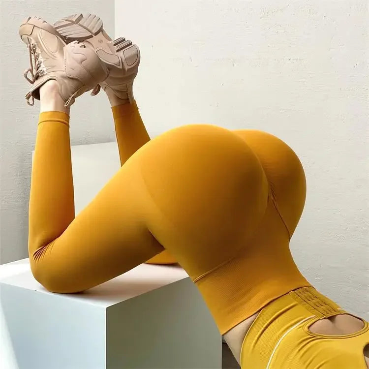 High Waist Solid Leggings Women Seamless Slim Tights Fitness Yoga Elastic Leggings Push Up Butt Knit Fashion Gym Workout Pants - Smarsty