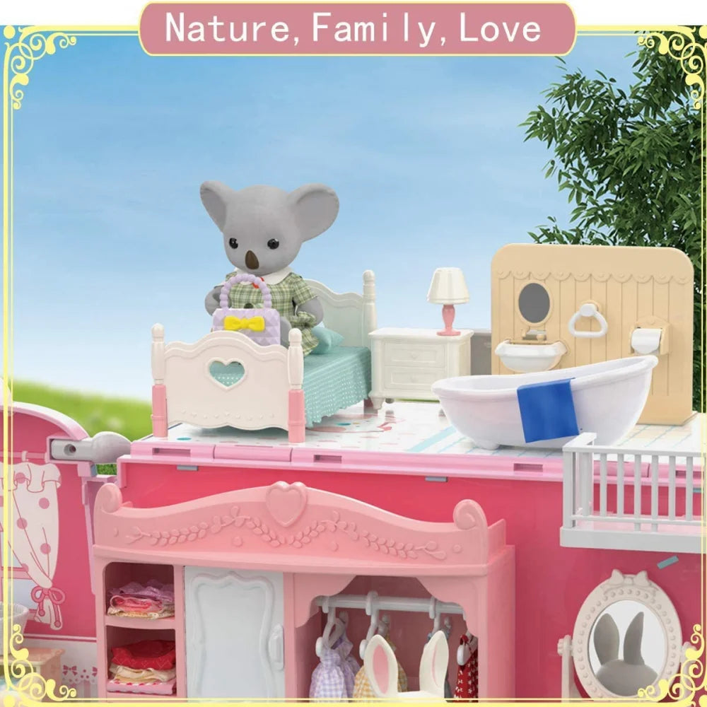 Dollhouse Koala Diary Girl Play House Toy Diy Tour Bus Bedroom Dresser Dining Kitchen Bathroom Shop Pretend Family Toys Girls by Smarsty