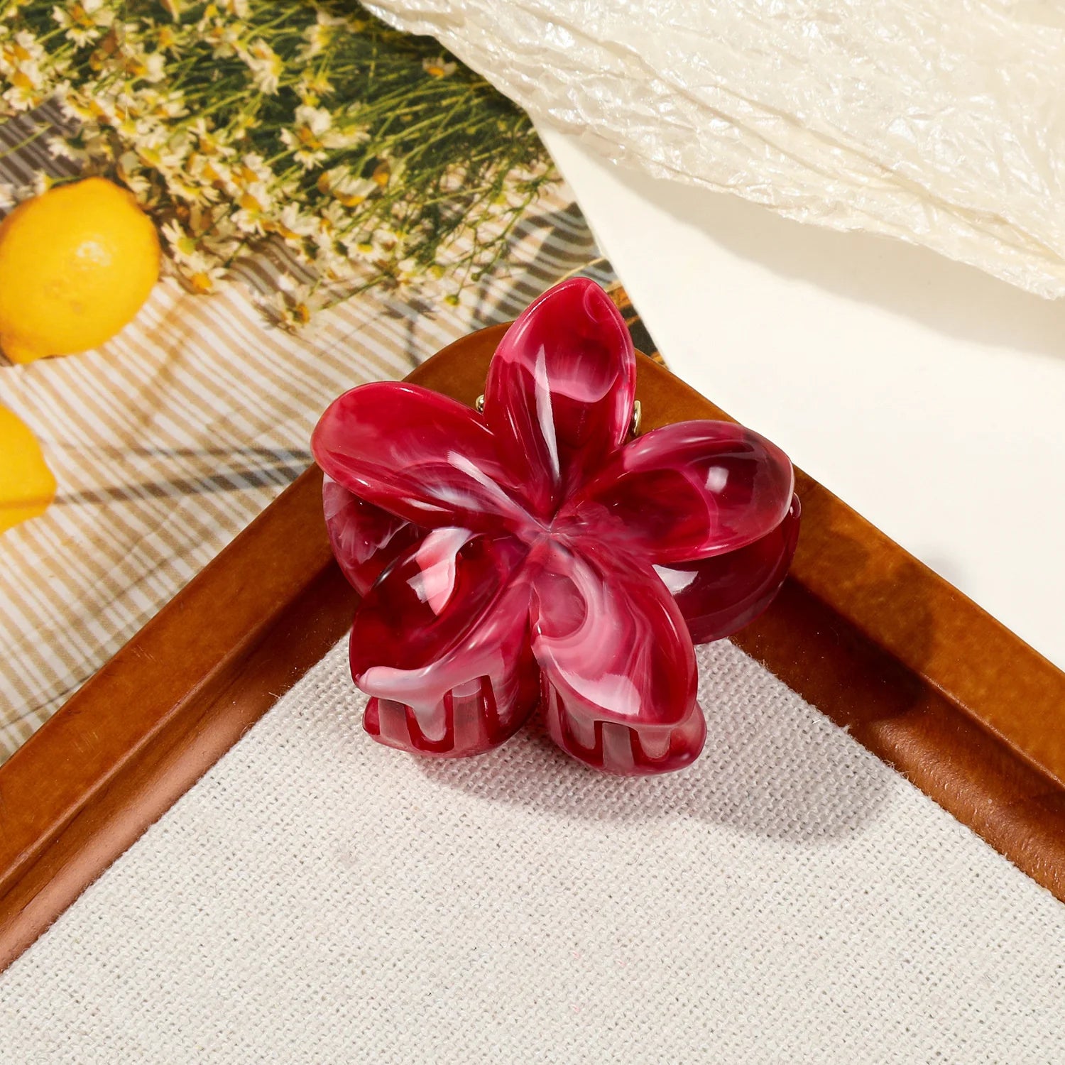 Hawaiian Gradient Marble Flower Hair Clips Small Lightweight - Smarsty