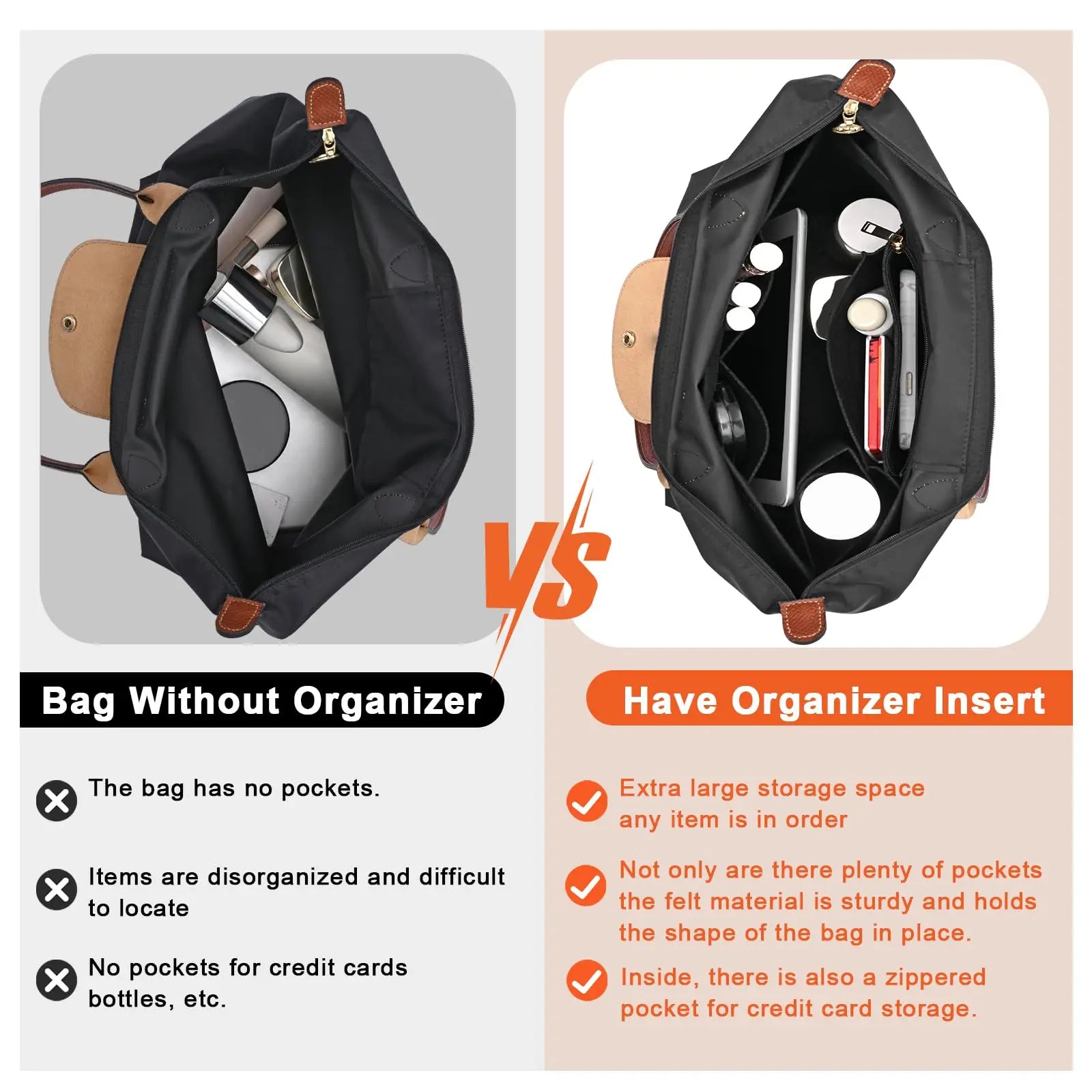 Purse Organizer Insert, Felt Bag Organizer For Handbag Purse Organizer, 5 Colors, 3 Size - Smarsty