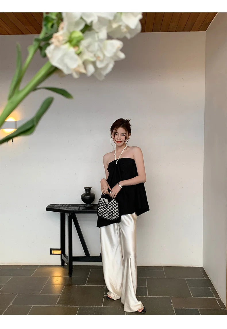 Satin Wide Leg Pants Long Floor Casual Pants Women's Summer - Smarsty