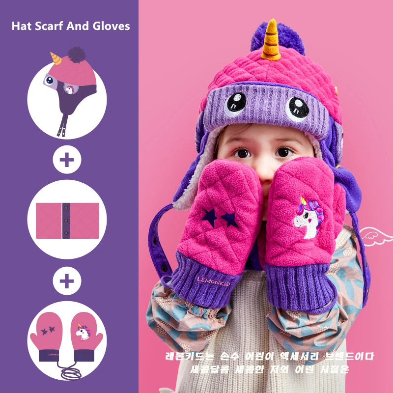Kids Winter Hat Scarf Set Dinosaur Unicorn Style Gear - Smarsty