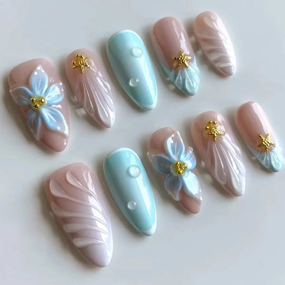 24Pcs Pink Almond False Nails with French Design - Smarsty