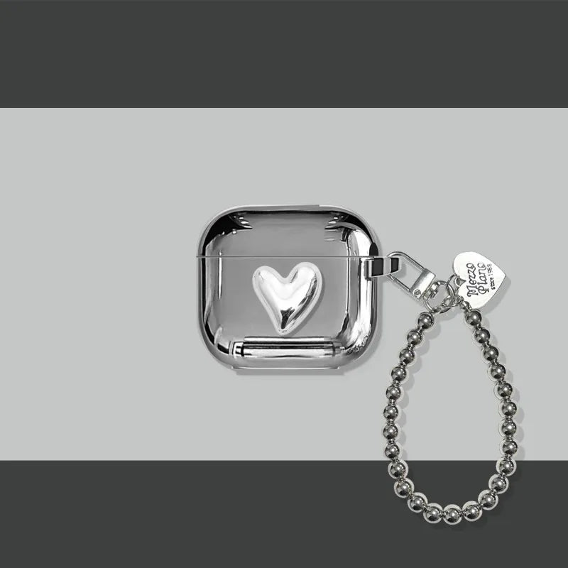 Luxury Silver Earphone Case with Heart Keyring - Smarsty