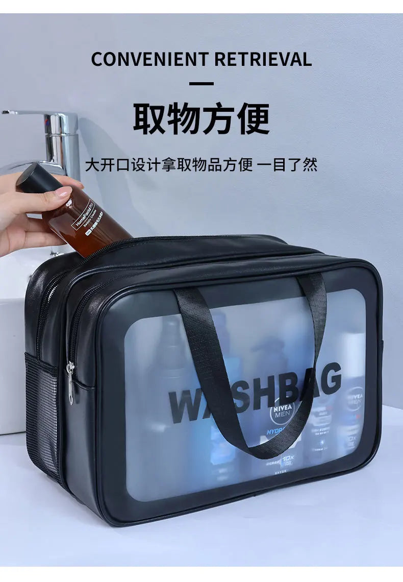 Dry-wet separation double transparent PU makeup bag portable washing bag cosmetic storage bag travel fitness swimming essentials - Smarsty