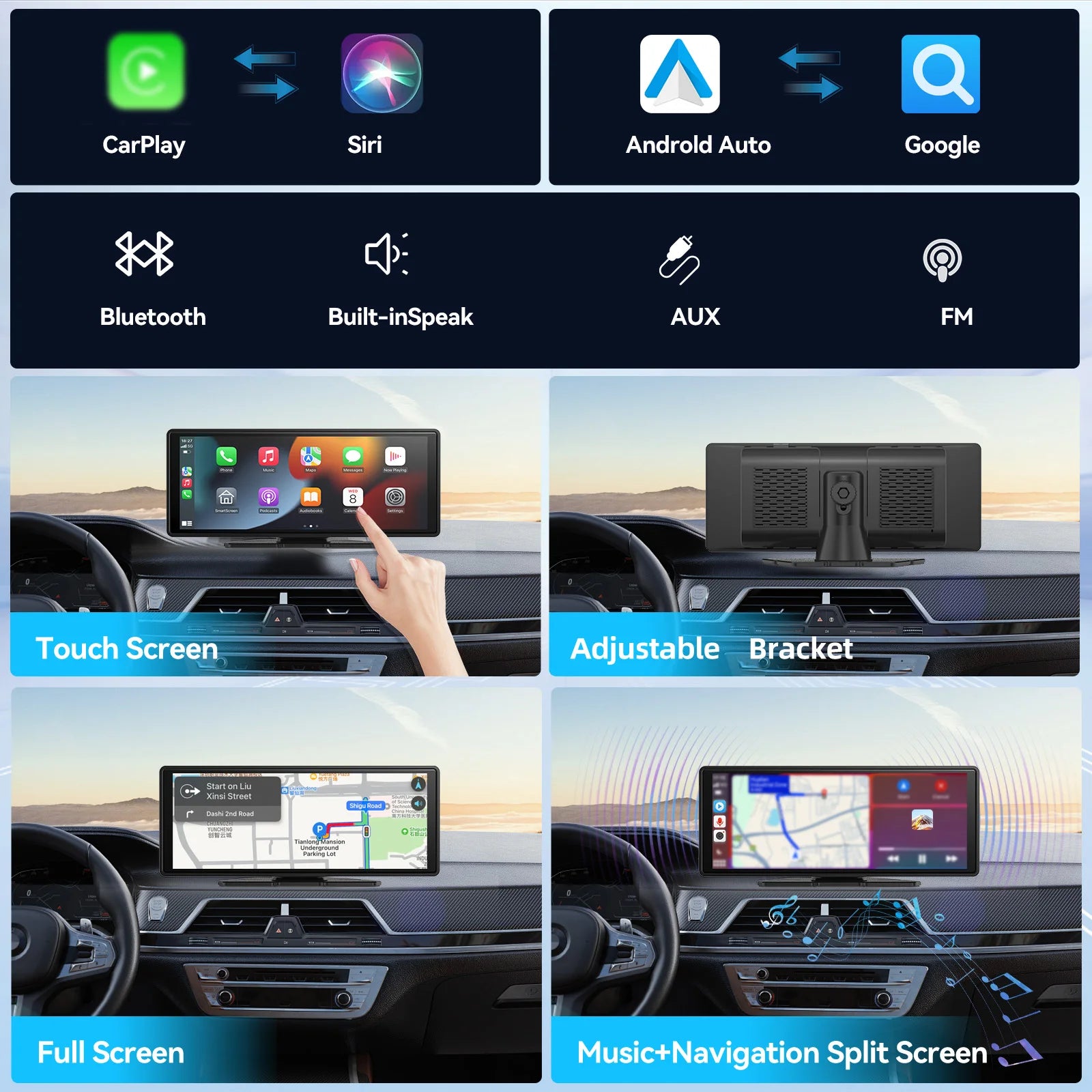 Wireless CarPlay Receiver With 10 Inch Touchscreen - Smarsty