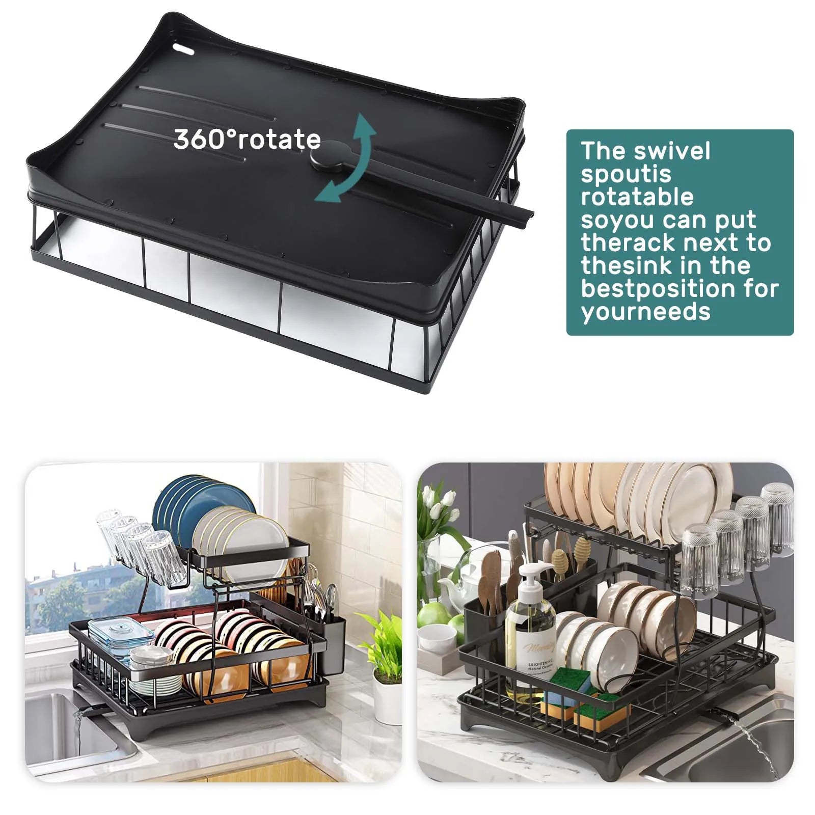 Large 2-tier dish drying rack for kitchen countertops, removable large-capacity dish draining rack by Smarsty