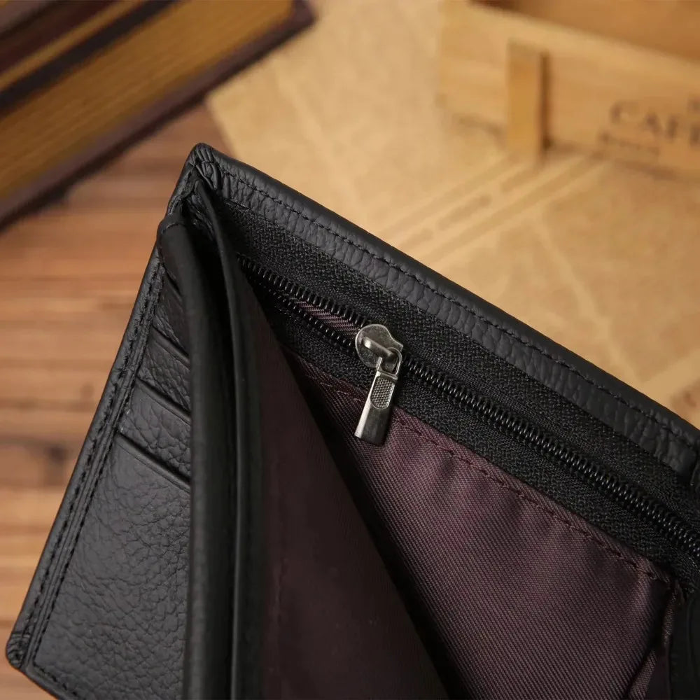 Genuine Leather Mens Wallet Premium Product Real Cowhide Wallets For Man Short Black Wallet Portefeuille Homme Short Purses - Smarsty