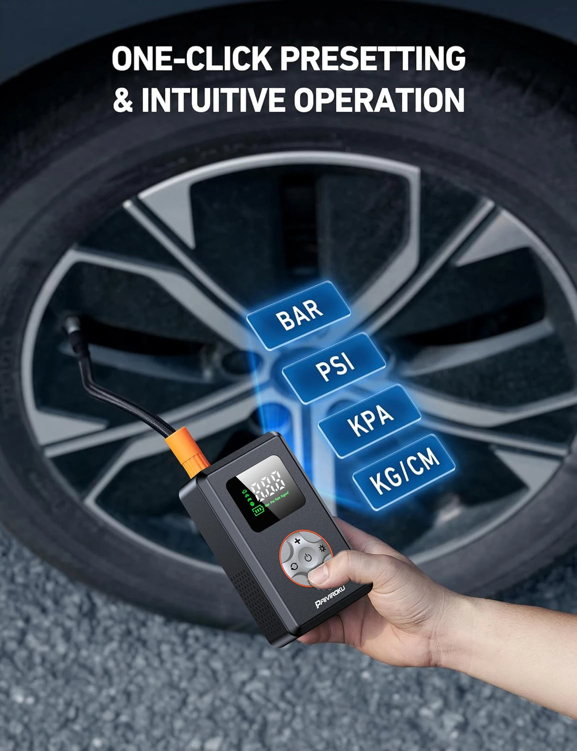 Tire Inflator Portable Air Compressor 150 PSI Cordless Mini Bike Tire Pump, Air Pump for Car with Pressure Gauge, LED Light