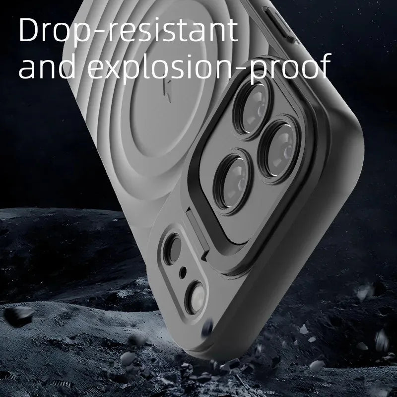 Ripple Matte Armor For Magsafe Magnetic Wireless Charge Case For iPhone 16 Plus 15 14 13 Pro Max Camera Fold Stand Protect Cover