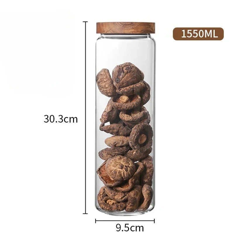 1pcs Wood Lid Orgnizer Glass Airtight Canister Kitchen Storage Bottles Jar Sealed Food Container Ginger Cereal Dispenser Set by Smarsty