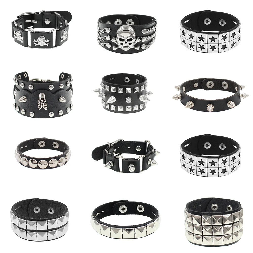 90s Punk Style PU Leather Spiked Bracelet - Smarsty