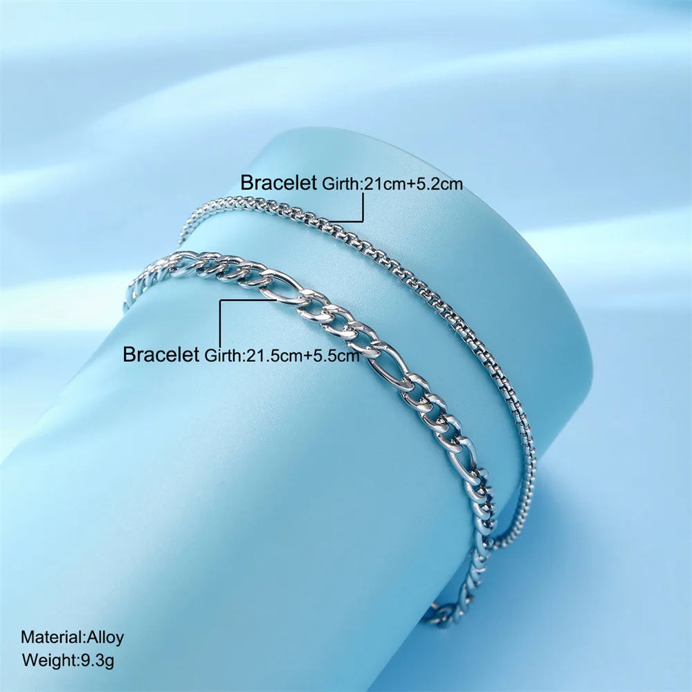 Mens Stainless Steel Chain Bracelets Set Gold Silver - Smarsty