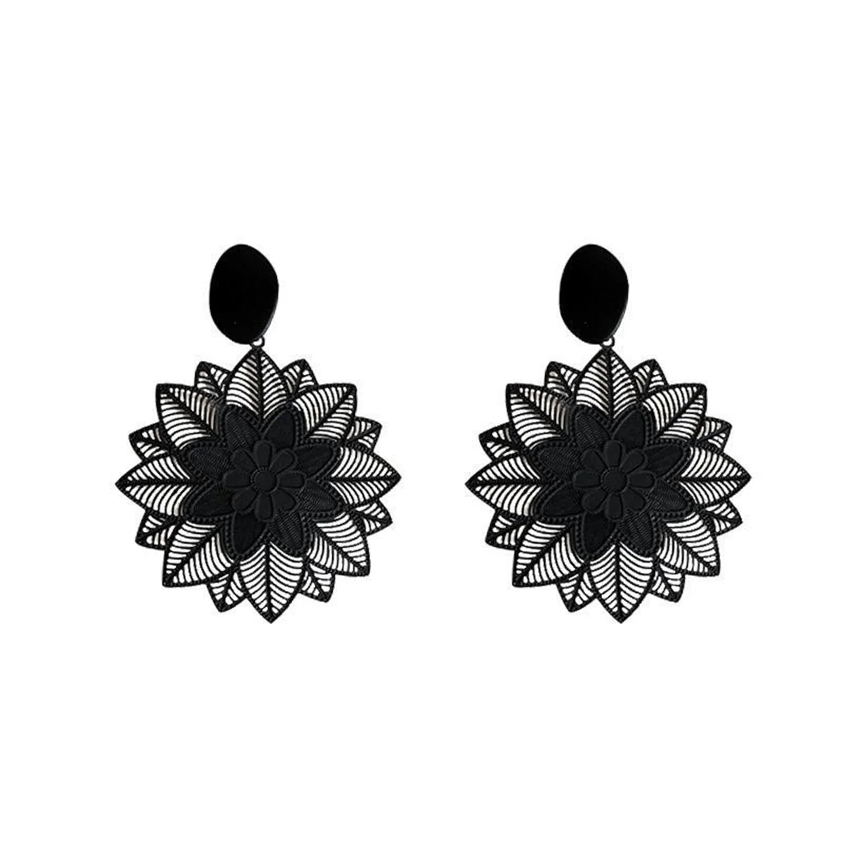 Vintage Punk Black Flower Drop Earrings for Women Geometric Style - Smarsty