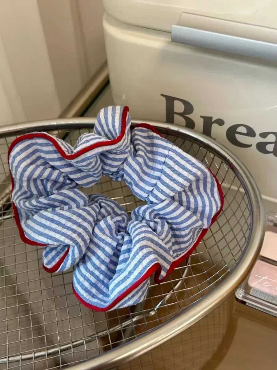 Striped Blue Red Scrunchie Hair Tie Soft Elastic Comfort - Smarsty