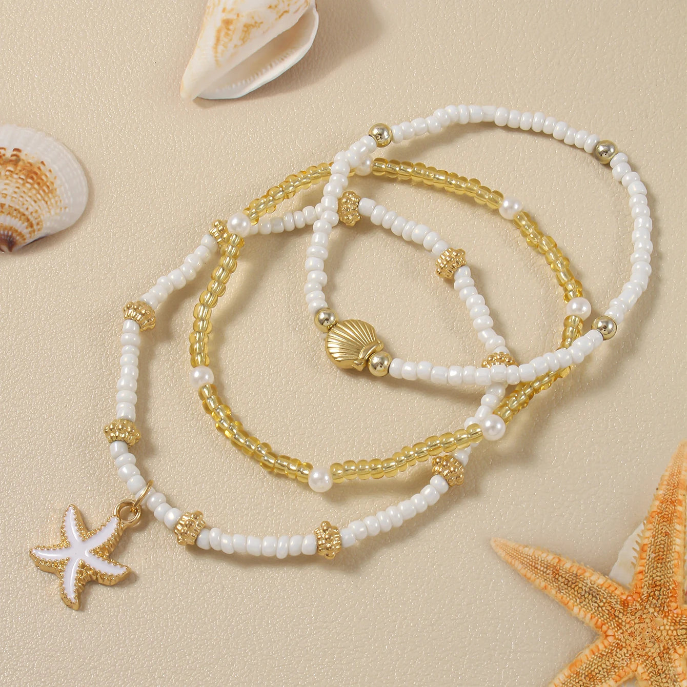 Handmade Starfish Shell Beaded Bracelet for Summer - Smarsty