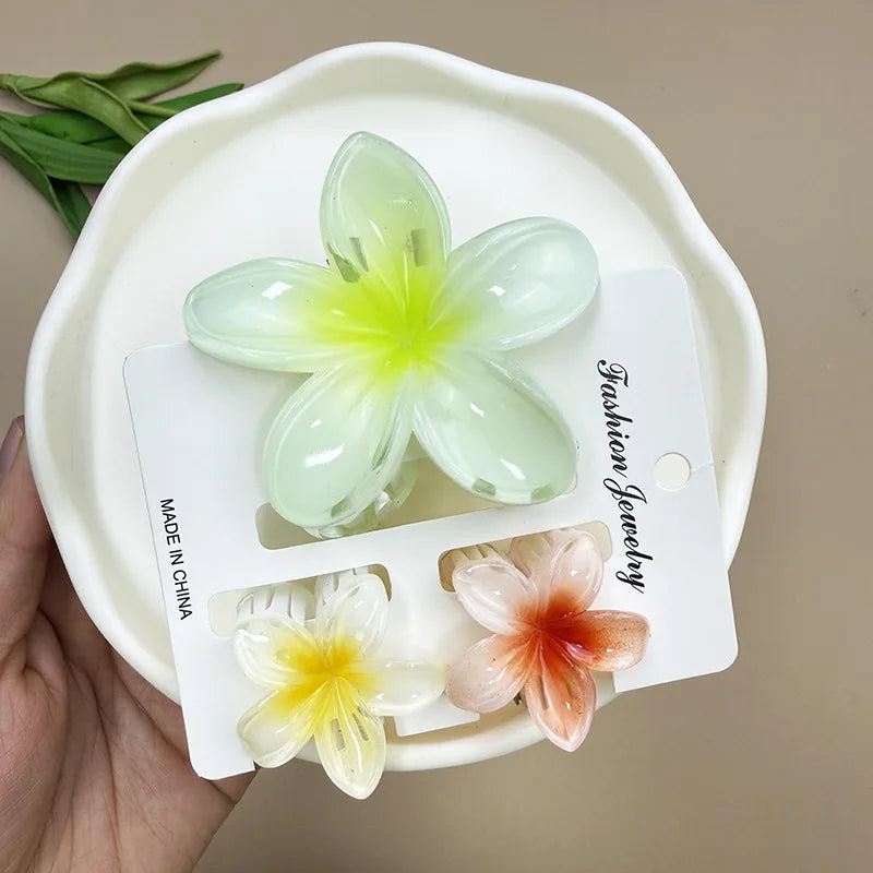 Bohemian Plumeria Hair Claw Clips Set Lightweight Beach - Smarsty