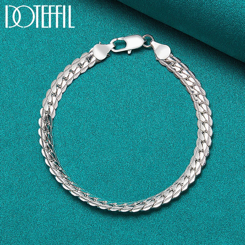 925 Silver Chain Bracelet Unisex Flat Side Lobster Clasp - Smarsty