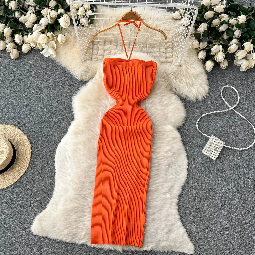 YuooMuoo Chic Fashion Sexy Package Hips Split Knitted Summer Dress 2025 Women Slim Elastic Bodycon Party Dress Streetwear Outfit - Smarsty