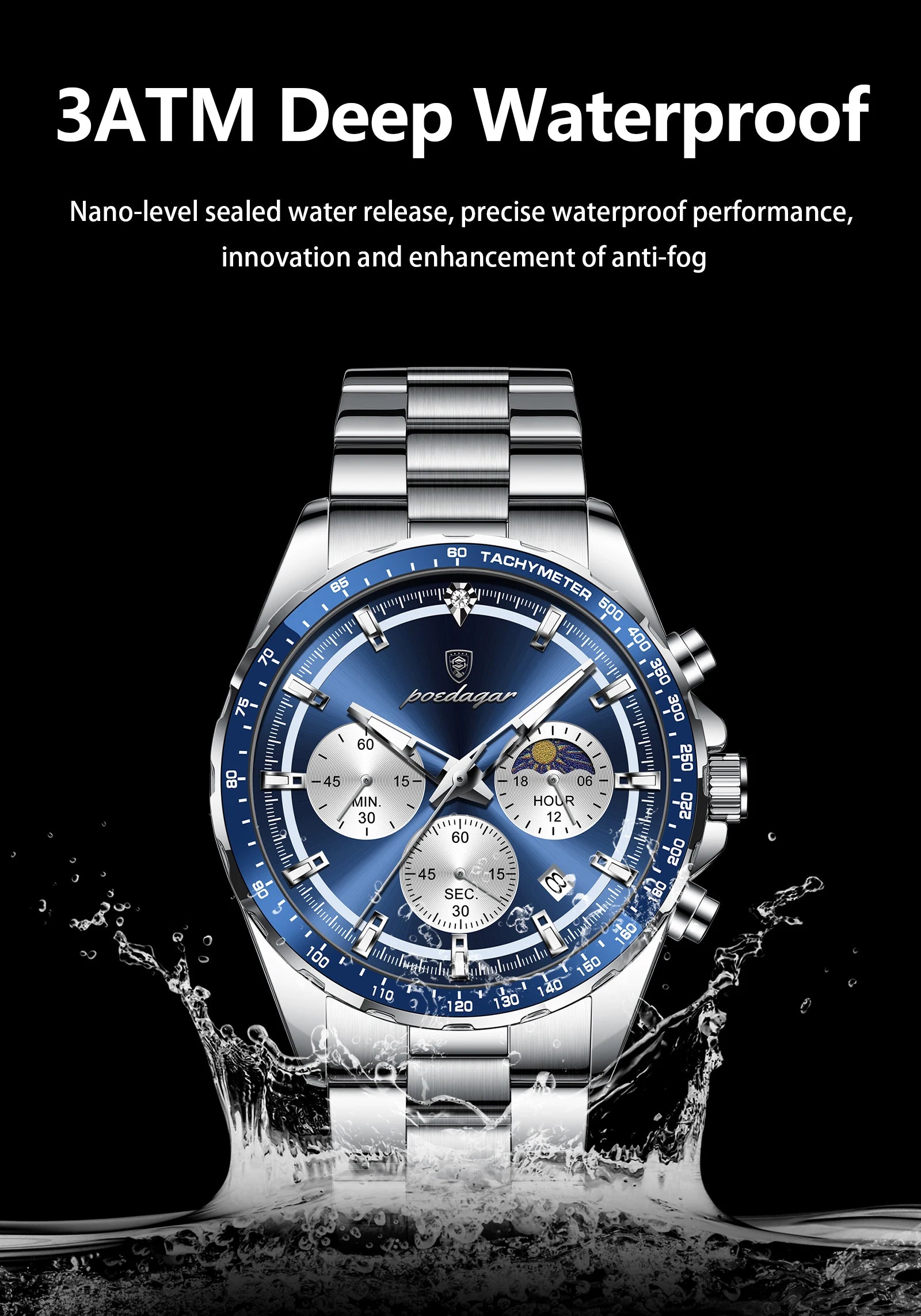 Waterproof Stainless Steel Men's Chronograph Watch - Smarsty