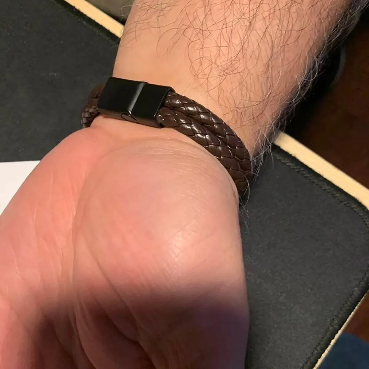 Mens Braided Leather Bracelet Double Band Bangle - Smarsty
