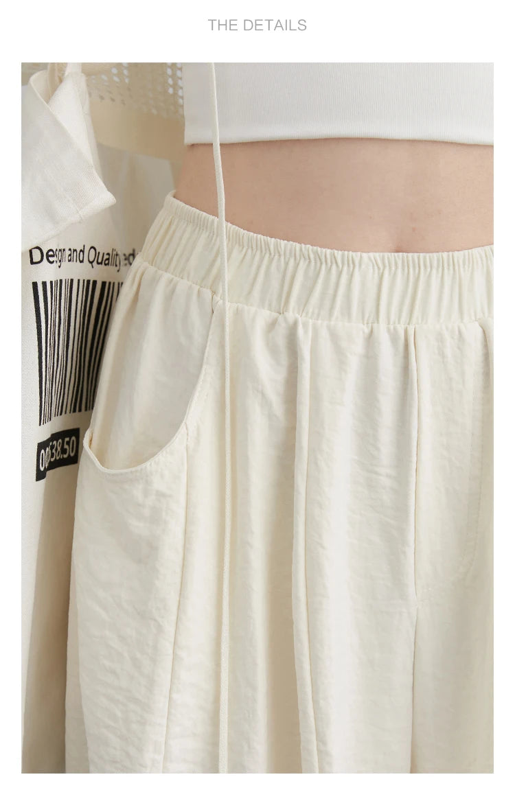 CHIC VEN Women White Pants Solid Casual Elastic Waist High Waisted Pleated Wide Leg Female Trousers Fold Summer 2025 Clothing - Smarsty