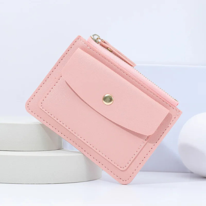 Women Simple Wallet Female PU Leather Purse Mini Zipper Solid Multi-Card Holder Coin Short Wallets Slim Small Wallet Zipper Hasp