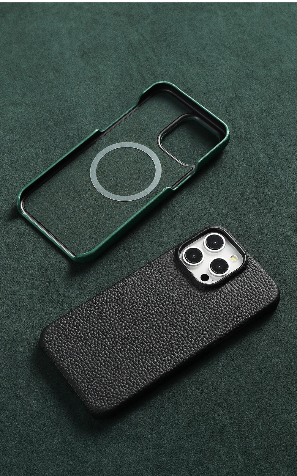 MagSafe Leather Case Natural Cowhide Lychee Finish Premium for iPhone 15, 16, 17 - Smarsty