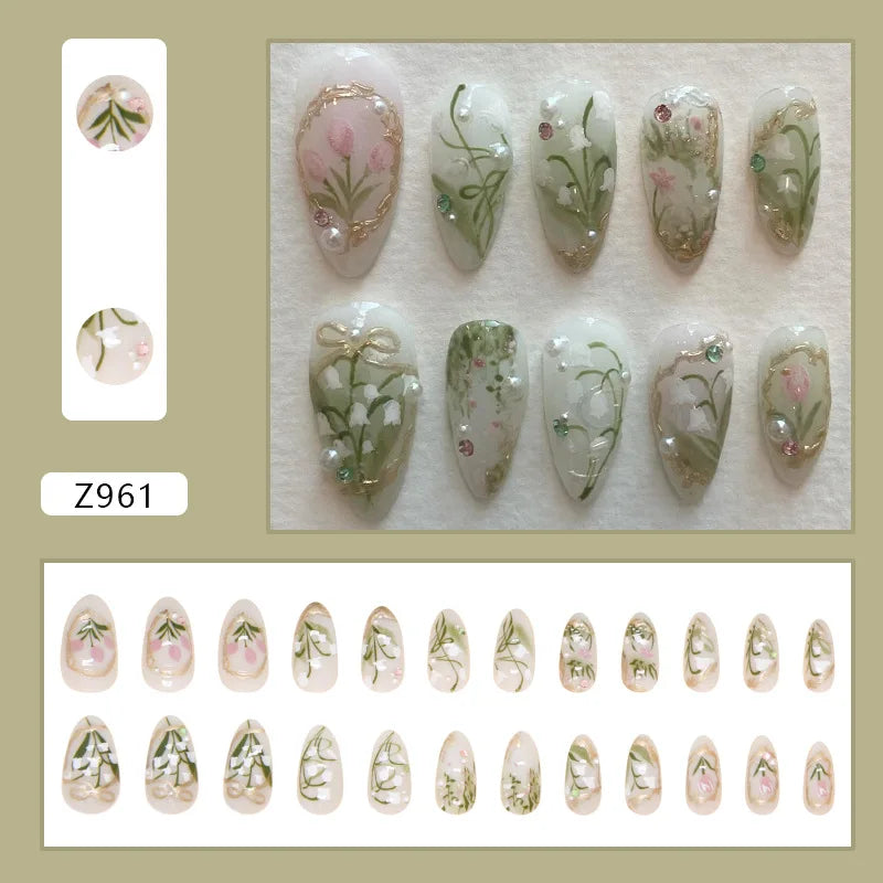 24pcs Flower Design Fake Nail Tips Full Cover - Smarsty