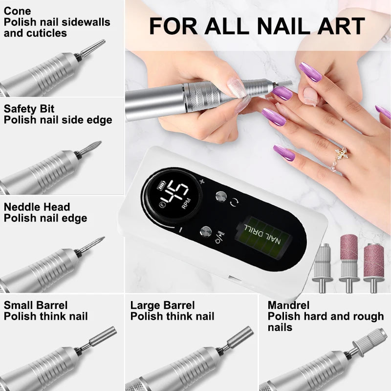 Rechargeable Electric Nail Drill Machine with High Speed - Smarsty