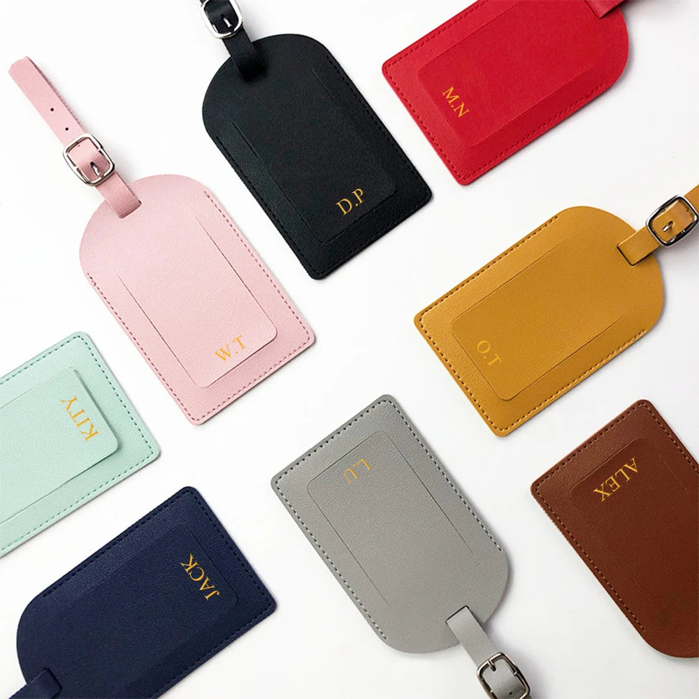 Personalize Initials Luggage Tag Custom Letters Men Women Suitcase Name Tag PU Airplane Labels Engrave Logo Travel Accessories - Smarsty