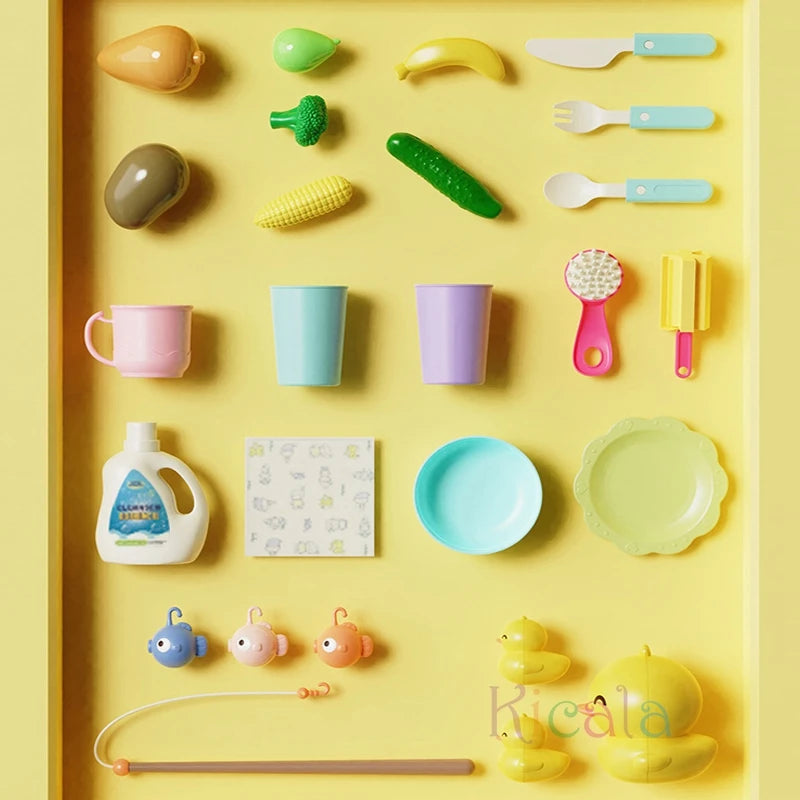 Kids Kitchen Sink Toys Electric Dishwasher Playing Toy With Running Water Pretend Play Food Fishing Toy Role Playing Girls Gift by Smarsty