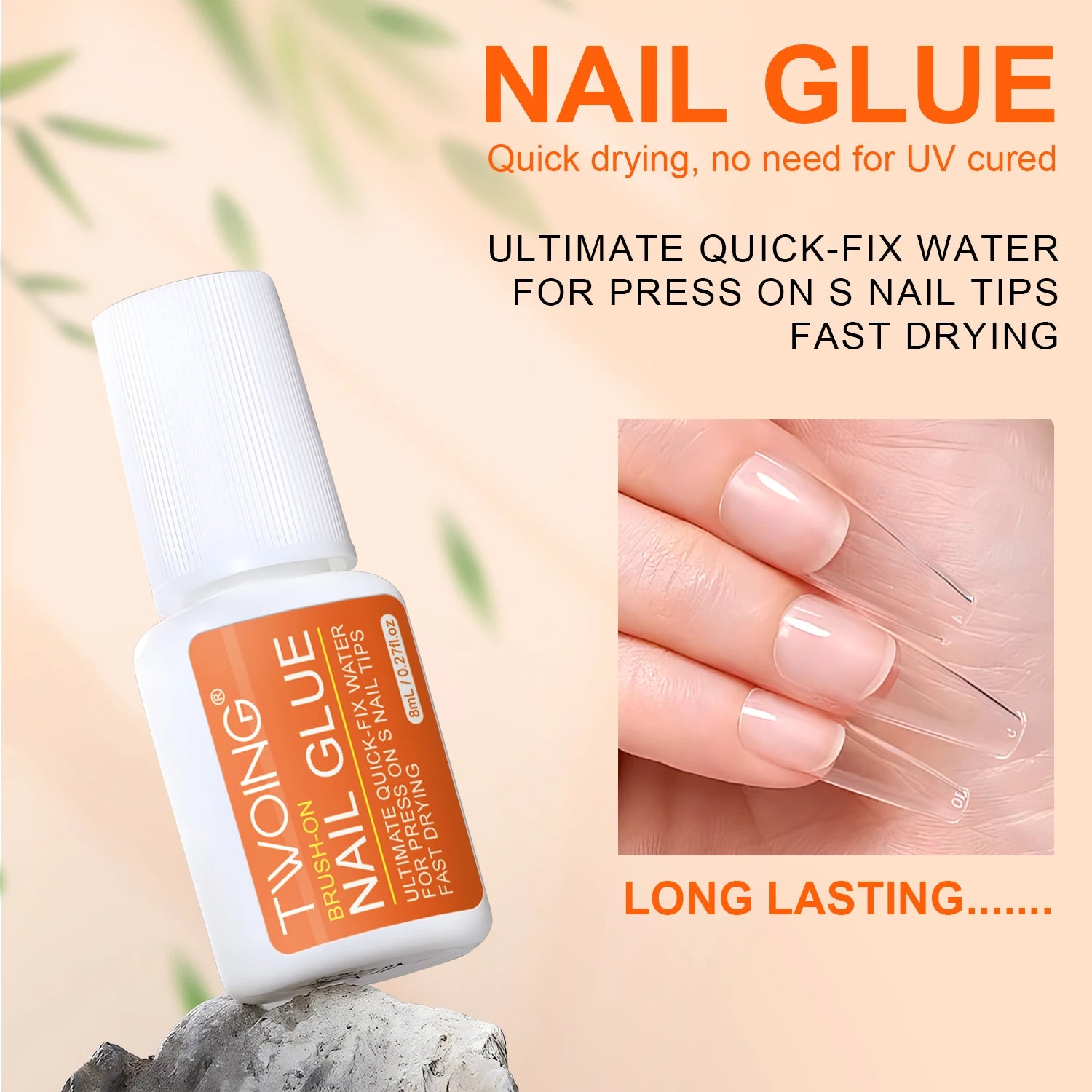 Twoing Waterproof Liquid Nail Adhesive,Long-Lasting & Fast-Drying, Formaldehyde-Free, Compatible with Acrylic Nails Fake Nails - Smarsty